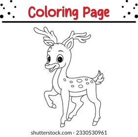 Cute deer coloring page for kids.  Black and white vector illustration for coloring book. Wild animal coloring pages for children