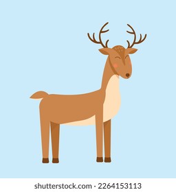 Cute deer concept. Forest dweller, adorable toy or mascot for children. Wildlife and fauna, mammal. Brown character with horns. Educational material for kids. Cartoon flat vector illustration