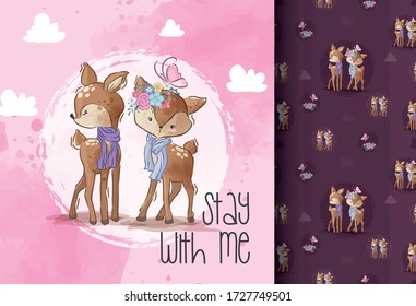 Cute deer couple illustration for kids