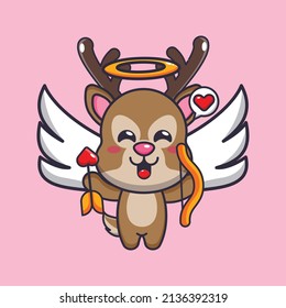 cute deer cupid cartoon character holding love arrow