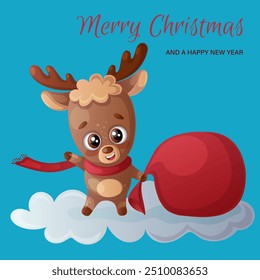 Cute deer. A design element for invitation cards, New Year's, Christmas parties, birthdays and children's parties. Design elements for the Internet, postcards and publications. Vector illustration