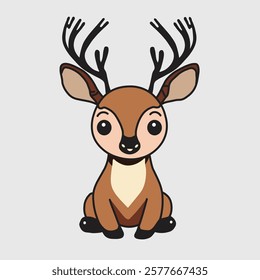 Cute Deer doodle illustration cartoon outline