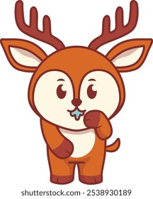Cute Deer Drooling with Hands on Its Lips Illustration