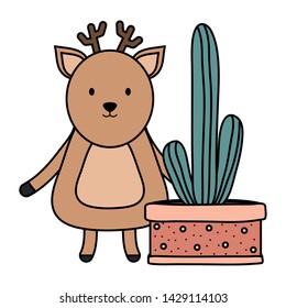 cute deer with exotic cactus in ceramic pot