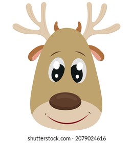 cute deer face - Christmas children s picture, reindeer from Santa Claus s cart, vector illustration in flat style