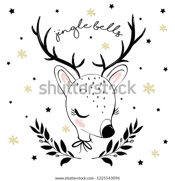 Download Cute Deer Face Drawing Christmas Theme Stock Vector Royalty Free 1225543096 PSD Mockup Templates