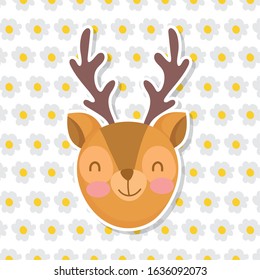 cute deer face flowers decoration background vector illustration