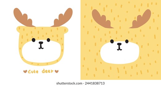 Cute deer face soft hair hand drawn.Wild head animal character cartoon design.Kid graphic.Image for card,poster,sticker,print screen,baby clothing,t-shirt.Kawaii.Vector.Illustration.