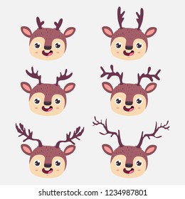 Cute Deer Faces Different Horns Vector Stock Vector (Royalty Free ...