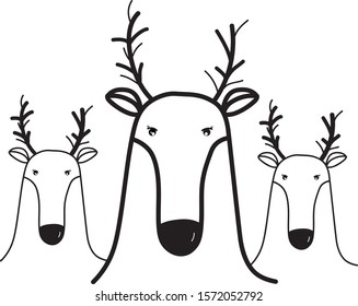 Cute deer faces. Hand drawn deer characters. Vector