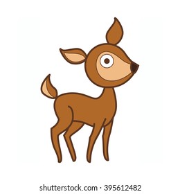 Cute deer fawn cartoon vector illustration isolated on white background