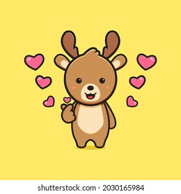 Cute deer with finger love pose cartoon icon illustration. Design isolated flat cartoon style