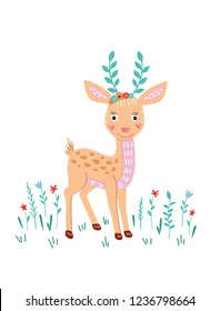 cute deer with flowers