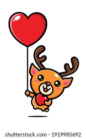 cute deer flying with love balloons
