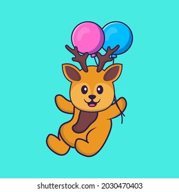 Cernícalo volando con dos globos. El concepto de caricatura animal aislado. Puede usarse para camisetas, tarjetas de felicitación, tarjetas de invitación o mascota.