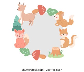 Cute Deer and Fox Cartoon Wreath