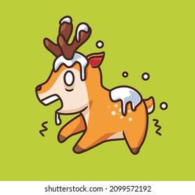 cute deer freezing by a snow