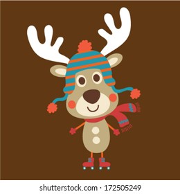 Cute deer with a funny hat. Vector illustration
