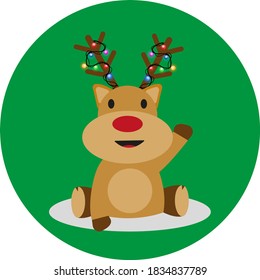 Cute deer with garland on horns. Animal holiday cartoon character. Merry Christmas mood.10eps