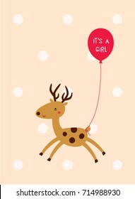 cute deer it is a girl baby announcement card