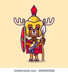 cute deer gladiator spartan with shield and spear, suitable for t-shirt designs or cute animal spartan mascots