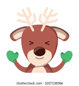 Cute deer with gloves over white background, colorful design. vector illustration