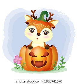 a cute deer in the halloween pumpkin