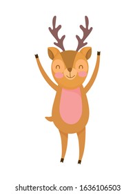 cute deer with hands up cartoon character on white background vector illustration