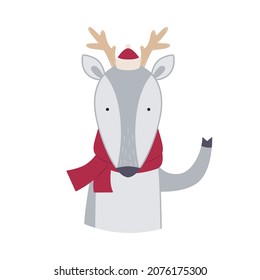 Cute deer in a hat and a scarf . Vector illustration for cards, invitations, stickers, t-shirts
