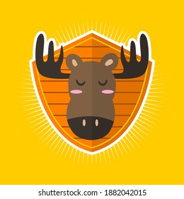 Cute-Hirsch-Kopfkarikatur, Vektorgrafik, flaches Design