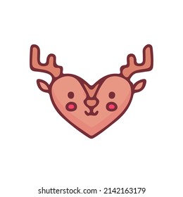 Cute deer head with heart shape, illustration for t-shirt, street wear, sticker, or apparel merchandise. With doodle, retro, and cartoon style.