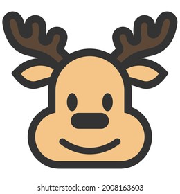 Cute deer head icon isolated on white background. Reindeer Christmas symbol, flat design template, Xmas deer. Vector