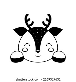 Cute deer head in Scandinavian style. Animal face for kids t-shirts, wear, nursery decoration, greeting cards, invitations, poster, house interior. Vector stock illustration