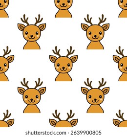 Cute deer head seamless pattern on white background. Vector illustration