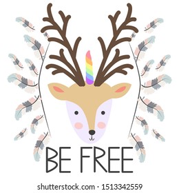 Cute Deer Head T-shirt Print Design for Kids. Deer Face. Scandinavian Print or Poster Design, Baby Shower Greeting Card