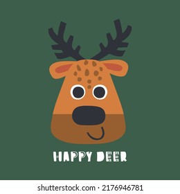 cute deer head vector drawn for kids fashion