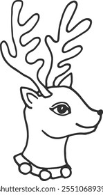 Cute deer head. Winter forest animal drawing
