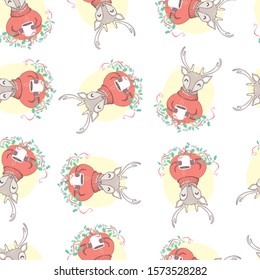 Cute deer heads seamless pattern. Christmas background. Vector illustration