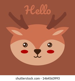 cute deer  with hello text. kawaii deer with hello text. lettering quote, sweet life. Isolated objects. flat design. Concept for children print. illustration vector.
