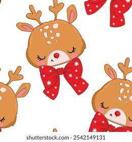 Cute deer Holiday Seamless Pattern Design for kids, trendy print hand drawn vector