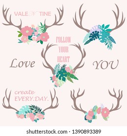 cute deer horn with flower for love vector design