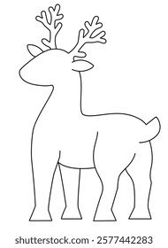 Cute Deer, Horned Wild Animal - vector linear image for coloring, logo, pictogram or stencil. Outline. Deer for coloring book