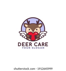 Cute Deer Hugging Heart Care Logo Mascot Baby Shop