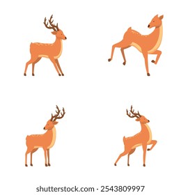 Cute deer icons set cartoon vector. Funny spotted forest deer. Wild nature