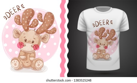 Cute deer - idea for print t-shirt. Hand draw