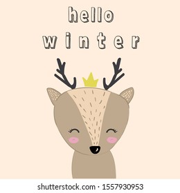cute deer illustration vector print for kids tee