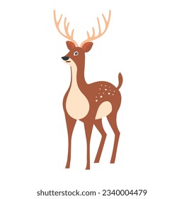 Cute deer isolated on white background. Christmas animal. Zoo vector illustration.