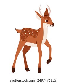 Cute deer isolated on white background. Fawn. Flat vector illustration.