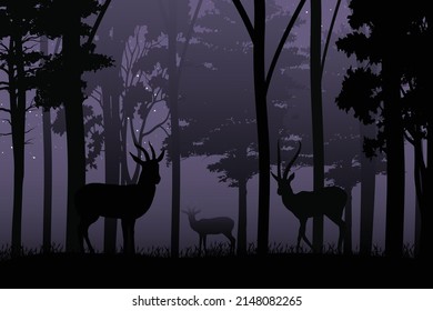 Cute Deer In Jungle Silhouette Graphic