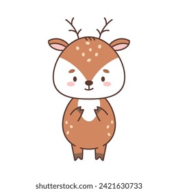 Cute deer in kawaii style. Cute animals in kawaii style. Drawings for children. Isolated vector illustration